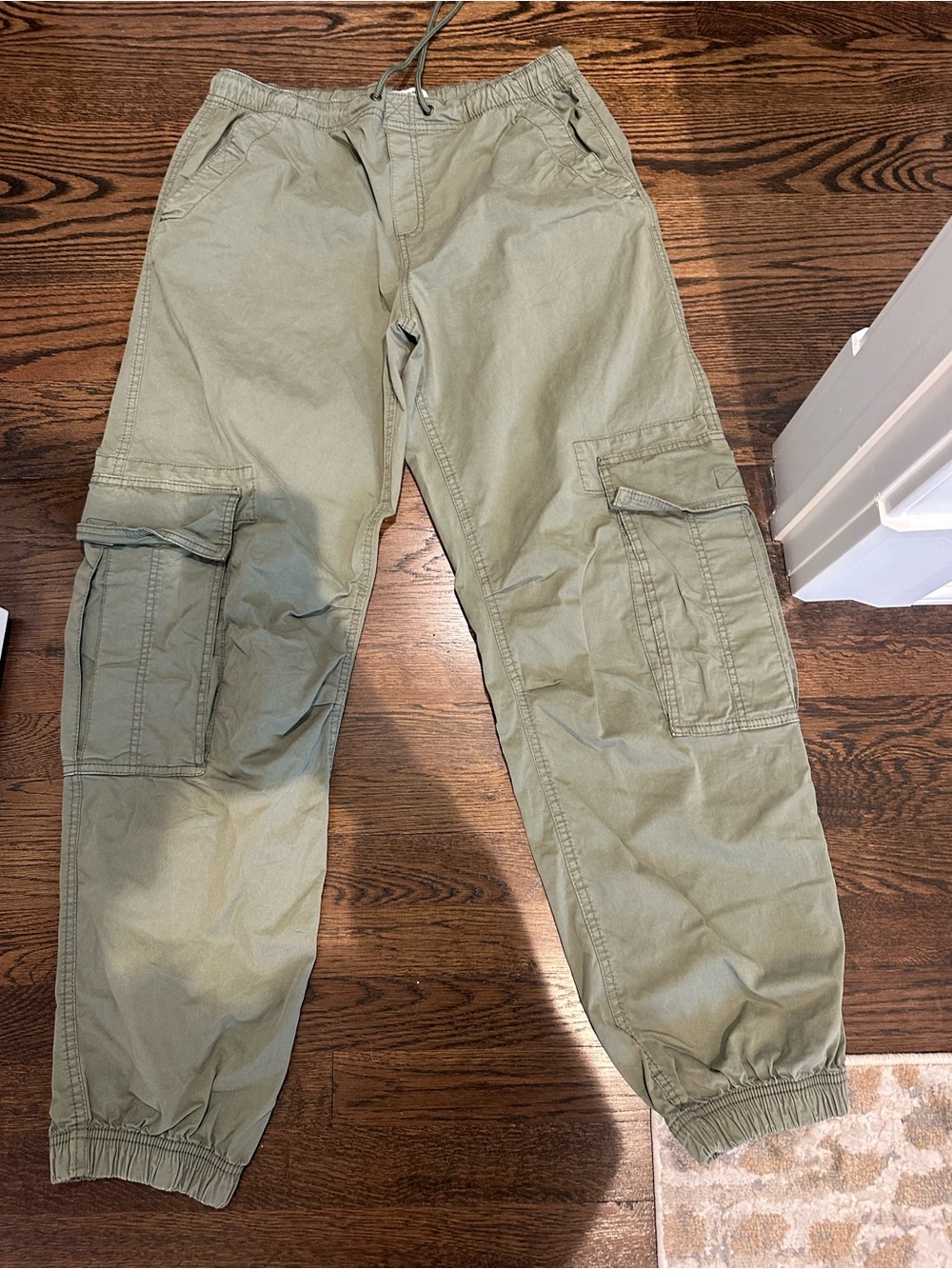 Garage Olive Green Cargo Pants with Elastic Waist & Cuffs